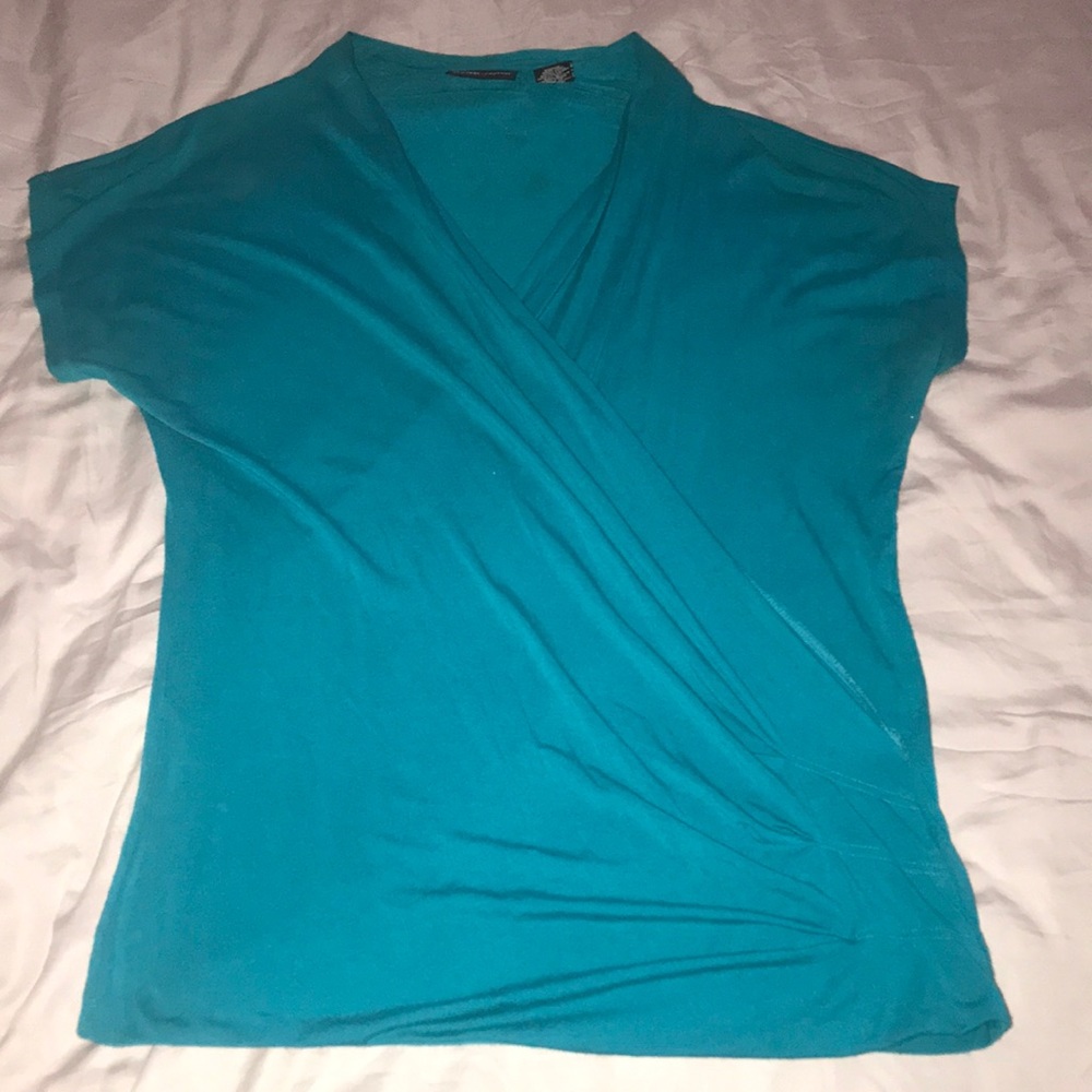 2/14$! Teal NY&Co surplice/faux wrap top. EUC, very flattering & stretchy